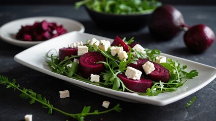 Delicious Beetroot Salad with Feta Cheese and arugula
