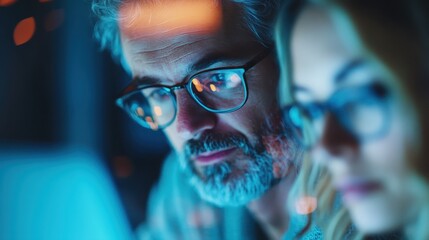 A captivating image of a person intensely focusing on a blue lit screen with reflections on the face, highlighting the immersive and engaging nature of digital interaction.