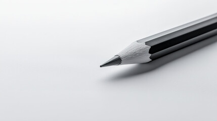 A pencil lying diagonally across a blank white sheet of paper, creating a minimalist composition that emphasizes simplicity and clarity.
