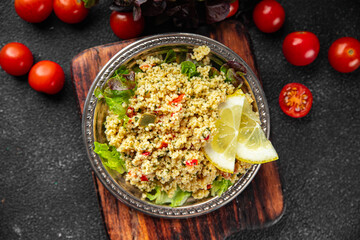 tabbouleh vegetable bulgur couscous dish fresh delicious vegetarian and vegan food gourmet food...