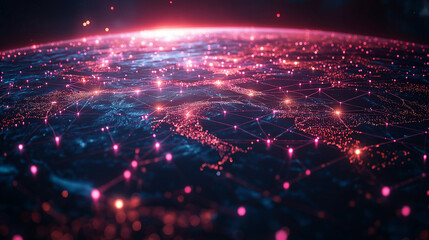 Obraz premium A computer generated image of a planet with a network of lights on it