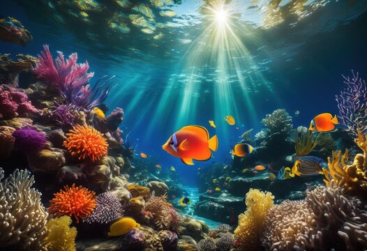 vibrant underwater still life featuring colorful marine elements lush aquatic environment, blue, bubbles, coral, drops, ecosystem, fauna, fish, flatworms