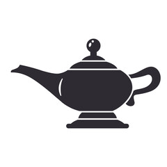 Aladdin's lamp icon on white background. Magic genie vessel.