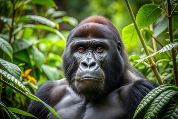 Fototapeta premium Majestic mountain gorilla in rainforest habitat