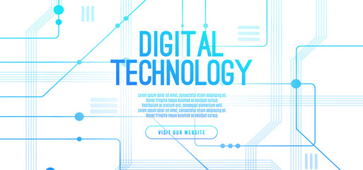 Abstract digital technology hi-tech futuristic blue white background, cyber information communication, innovation future tech data, internet network connection, Ai big data lines dots, circuit vector