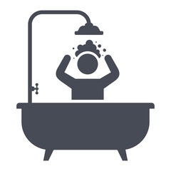 black icon man in bath. wash in shower.