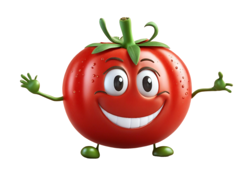 Funny Tomato Character with Cute Expression and Green Leaf