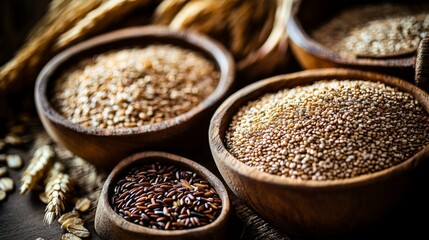 A colorful array of whole grains emphasizing a balanced diet.