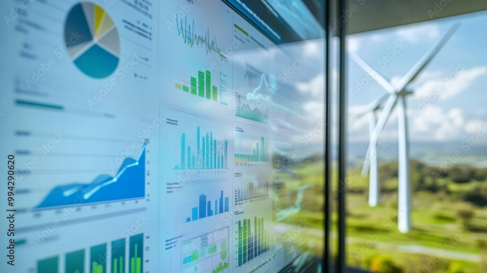 Poster integration of data visualization and green energy concepts.