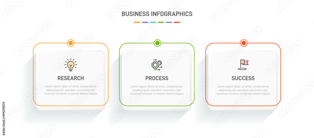 Poster 3 clean infographic design shaped elements template, symbolizing the three stages of business strate
