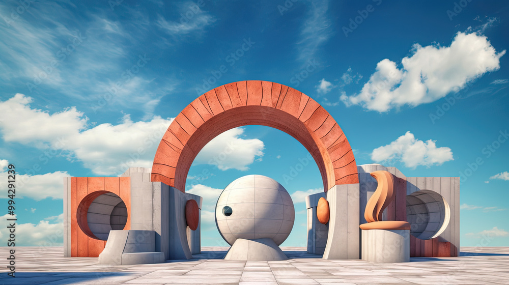 Aufkleber abstract architecture surreal building. dream scene with epic architectural abstraction under the bl
