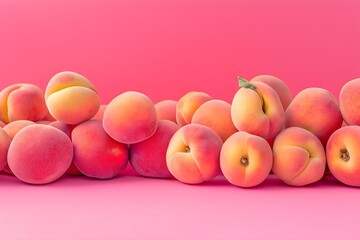 A Close-up Of Peaches Against A Pink Backdrop, Surrounded By A Pink Wall Behind, Food Photography, Food Menu Style Photo Image