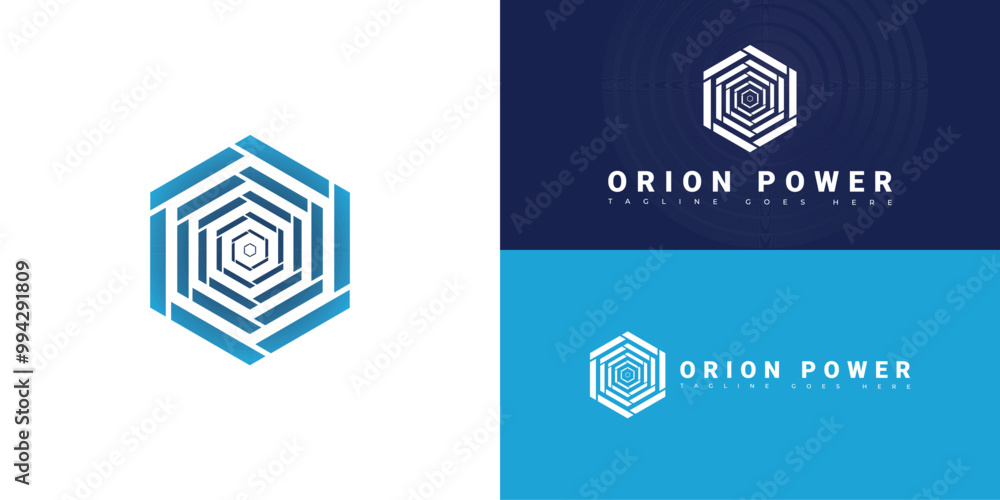 Poster modern hexagon vector initial letter op or po logo in blue color isolated on multiple background col