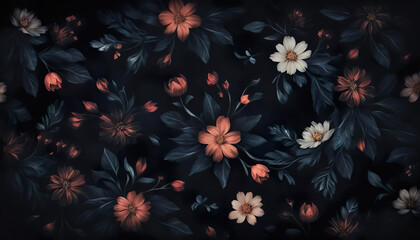 Naklejka premium Dark floral pattern
