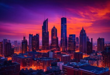 mesmerizing silhouettes urban skylines dusk sky displaying vibrant colors shapes, architecture, cityscape, horizon, lights, sunset, buildings, landscape