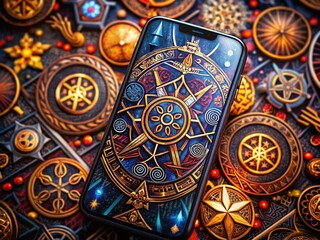Intricate Norse Mythology Inspired Wallpaper for Mobile Phones with Ancient Symbols and Runes