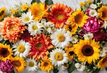 vibrant colorful blooms minimalistic flat lay arrangements showcasing natural beauty floral compositions, flowers, petals, bouquet, colors, fresh, elegant