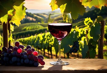 close view elegant wine glasses surrounded plump grape clusters lush green leaves capturing rich tones textures, leaf, glassware, beverage, color, fruit