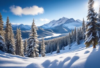 Fototapeta premium stunning snowy landscape tranquil scenes winter glistening covered serene skylines under clear blue skies, alpine, blanket, beauty, chamonix, chill, chop