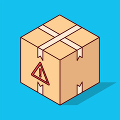Isometric Cardboard Box with The exclamation mark within a triangle Tag on Isolated Background ready to print