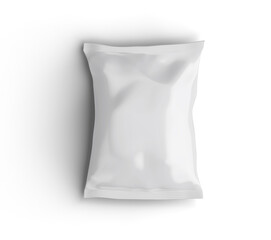 Mockup Blank Foil Or plastic Food Stand Up Pouch Snack Sachet Full Bag food Packaging . Front View.  Isolated On White Background. Mock Up. 3D rendering, 3D illustration