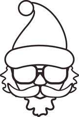 Santa Claus line icon head with Santa hat and sunglasses isolated on white background. Santa line style label, LOGO and sticker design template