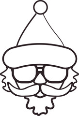 Santa Claus line icon head with Santa hat and sunglasses isolated on white background. Santa line style label, LOGO and sticker design template