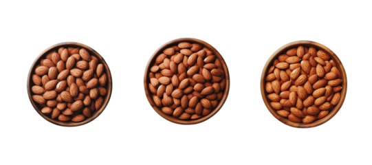Bowl of almond nuts isolated on transparent background