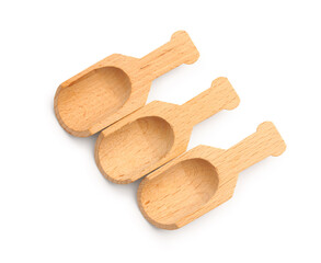 Set of wooden scoops isolated on white background