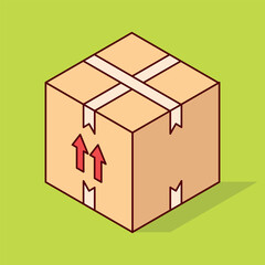 Isometric Cardboard Box with This Way Up Tag on Isolated Background ready to print