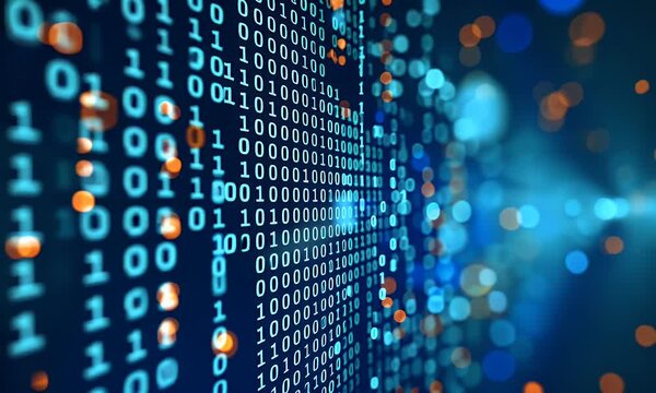 4K animation of blue binary digits flowing in a digital stream, representing coding, data transfer, and technology. Perfect for illustrating programming, cybersecurity, and futuristic tech concepts.