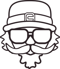 Santa Claus line icon head with Santa hat and sunglasses isolated on white background. Santa line style label, LOGO and sticker design template