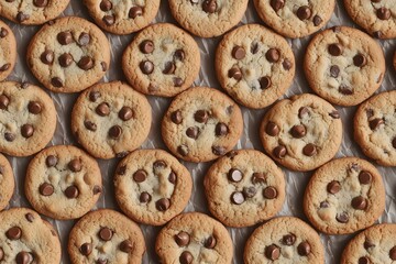 Chocolate Chip Cookies In A Repeating Pattern, Dessert Food Photography, Dessert Menu Style Photo Image