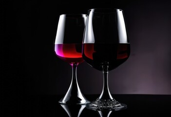 vibrant wine glass displaying brilliant hues deep dark background creating striking visual contrast, artistic, colors, reflection, illumination, design