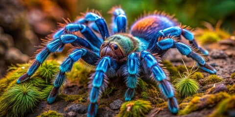 Fototapeta premium Lividum Tarantula in Natural Habitat: Captivating Blue Coloration and Intricate Body Details