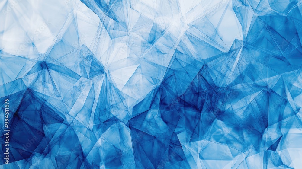 Poster abstract geometric visualization of a convolutional neural network in shades of blue and white