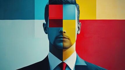 Abstract design concept featuring a contemporary businessman s face against a creative background suitable for a modern office poster or business graphic idea