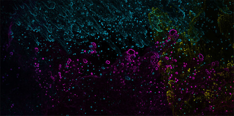 Scattered heavy dark multicolor colored texture grunge texture on a dark sky surface lightning abstract background. Abstract background with multicolor rough grainy stone or concrete wall texture.	