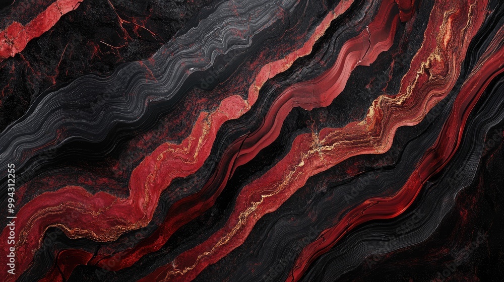 Aufkleber abstract background featuring a 3d wave design in a black and red marble texture