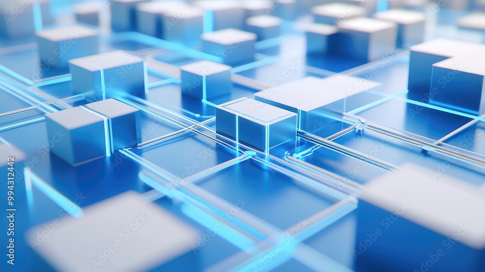 Aufkleber 3d illustration of a blue and white icon featuring square boxes linked by lines to create an enterpr