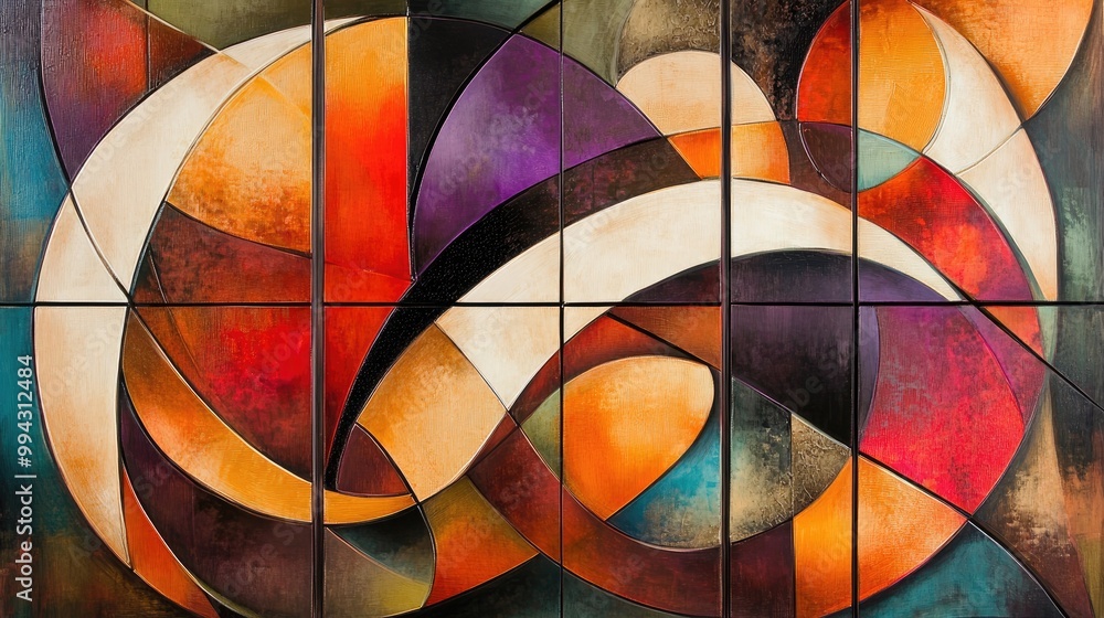 Aufkleber abstract panels featuring dynamic swirling arcs and elegant geometric forms