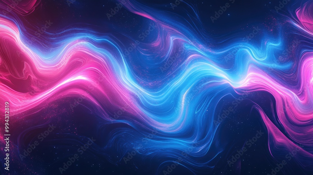 Poster an abstract background featuring a mix of vibrant blue and pink waves creating a dynamic and stylish
