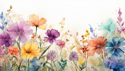 A background featuring wildflowers in a random soft color palette.