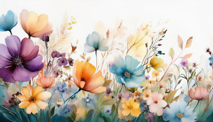 A background featuring wildflowers in a random soft color palette.