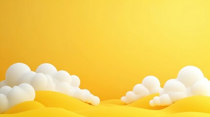 Abstract minimalistic yellow backdrop featuring floating clouds in a 3D style providing ample space for product showcasing
