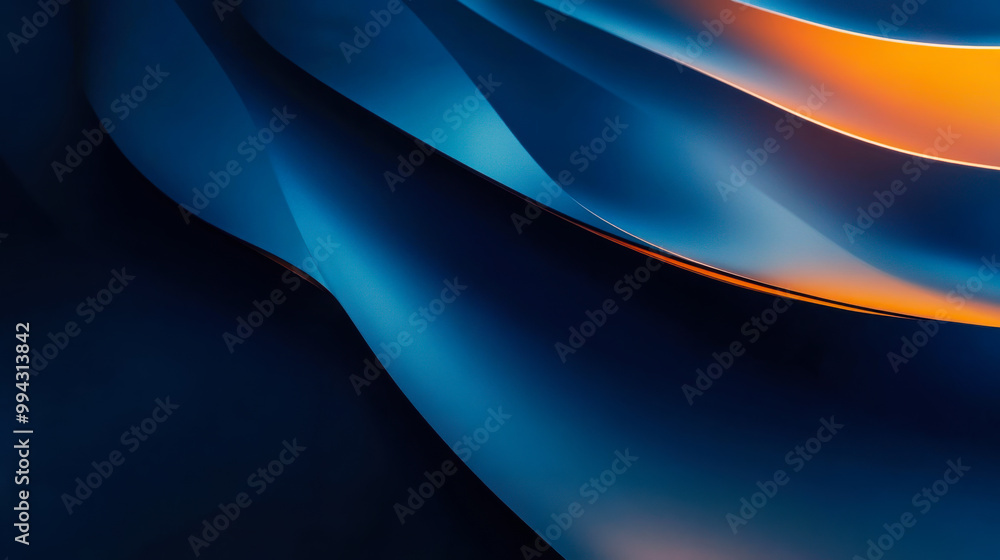 Poster abstract waves of blue and orange flow seamlessly in a dynamic interplay of light and shadow, creati