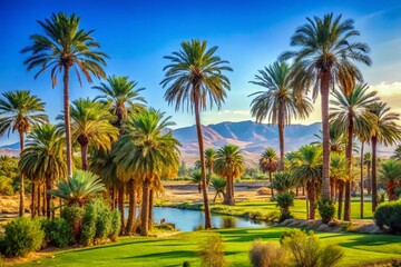 Lush Palm Trees Against a Clear Blue Sky in a Beautiful Egyptian Landscape of Tranquil Nature