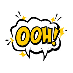 a cartoon-style speech bubble with the word "OOH!" inside it. The text is in bold, yellow letters with a black outline. The speech bubble is white with a black outline and has small black lines and ye