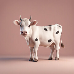 Cute little cow sitting on color background generated by AI