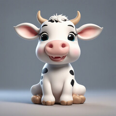 Fototapeta premium Cute little cow sitting on color background generated by AI